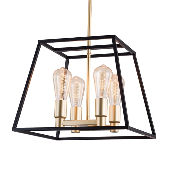 UHG 4-Light Farmhouse Chandelier for Kitchen Island, Black-Gold Flush Mount Ceiling Light Fixture for Living&Dining Room Foyer Entryway, Metal Pendant Lighting for Bedroom Hallway