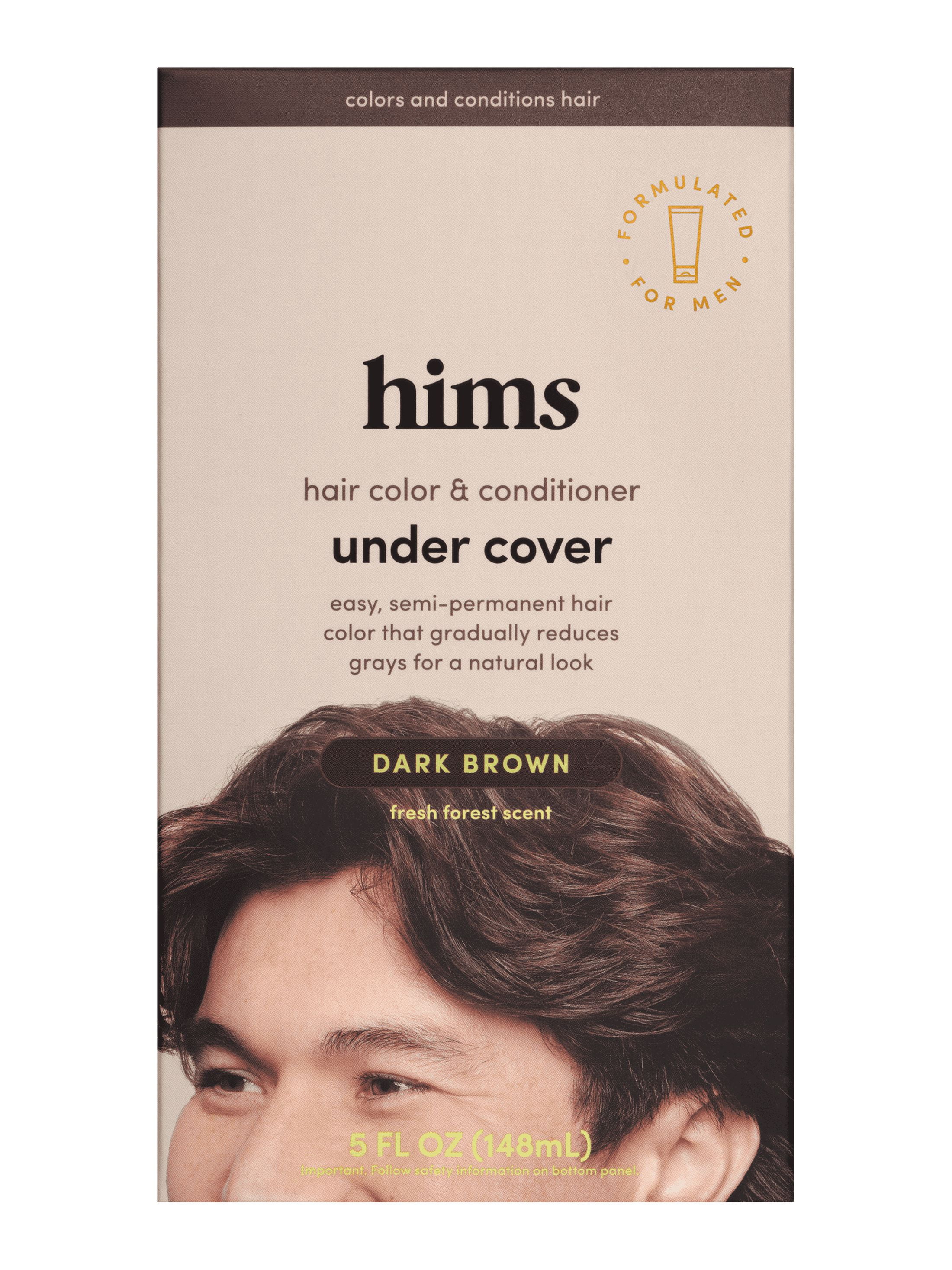 Hims Under Cover Hair Color & Conditioner for Men Semi Permanent Blends Grays, Dark Brown, 5 fl oz