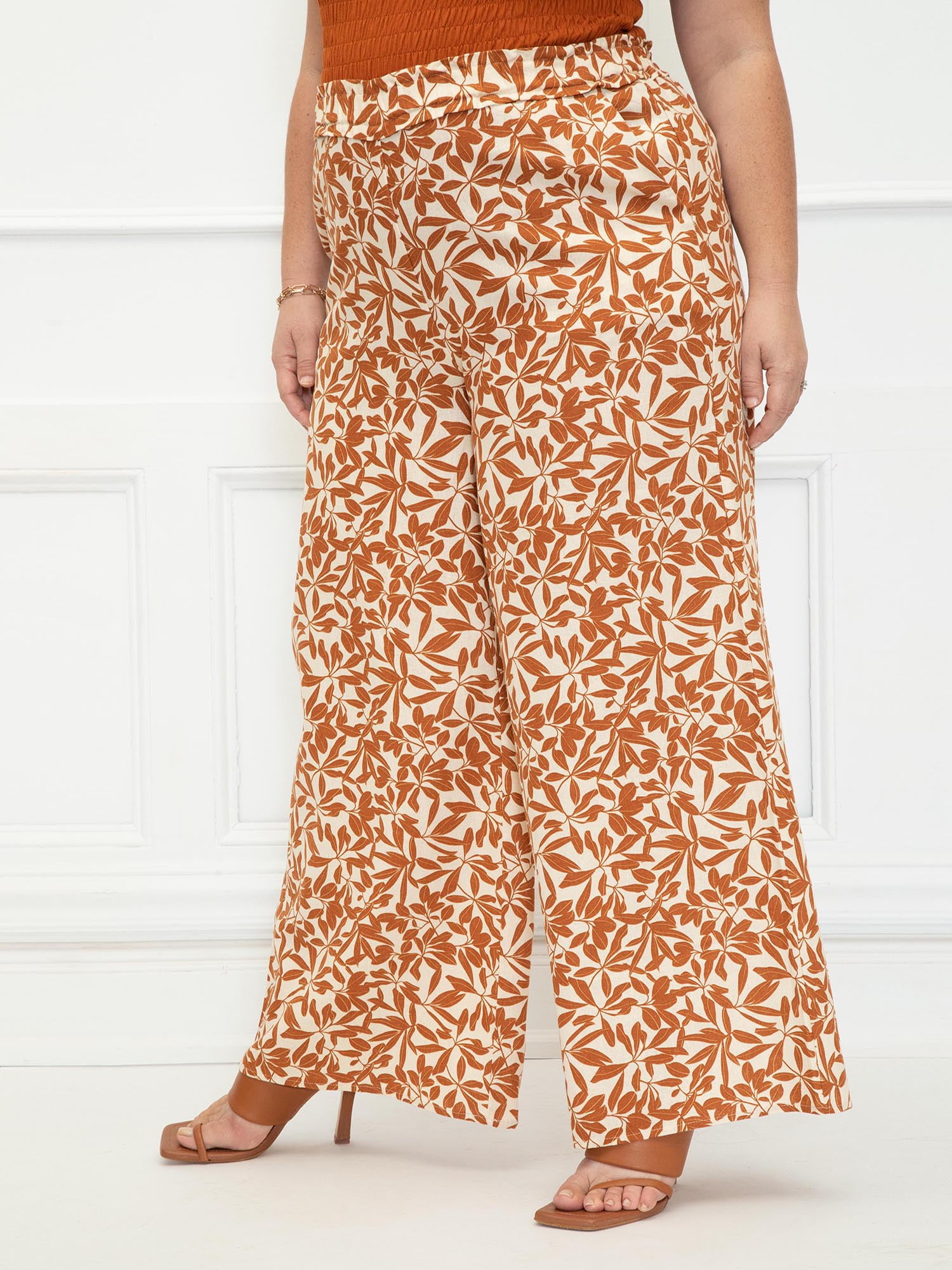 ELOQUII Elements Women's Plus Size Linen Wide Leg Pants