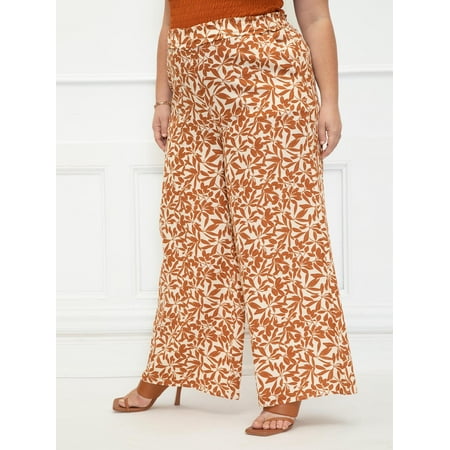 ELOQUII Elements Women's Plus Size Linen Wide Leg Pants