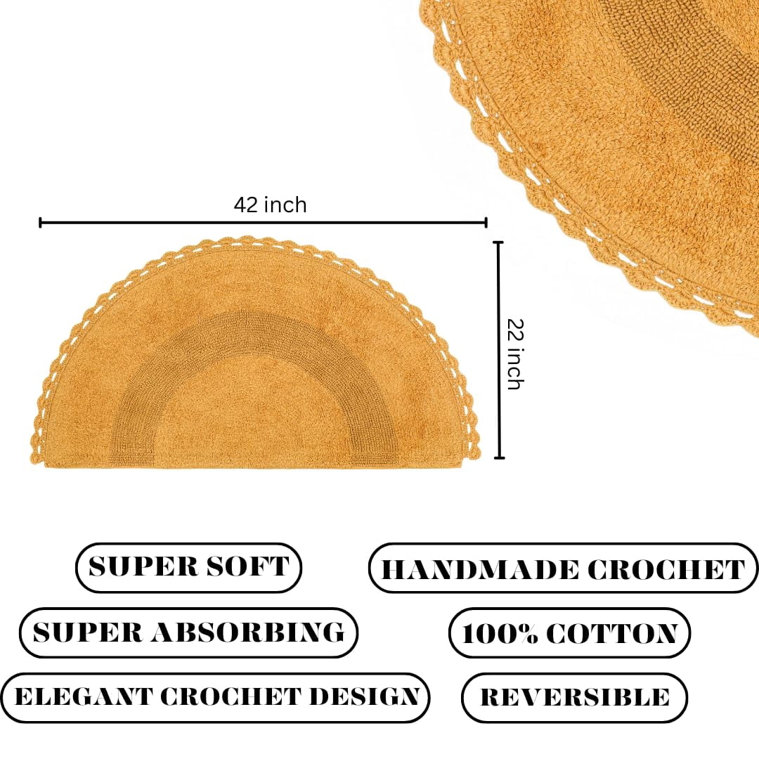 Savi Home Half Circle Bohemian Bathroom Rug – Handwoven Crochet 100% Cotton Mat 22x42", Honey Mustard