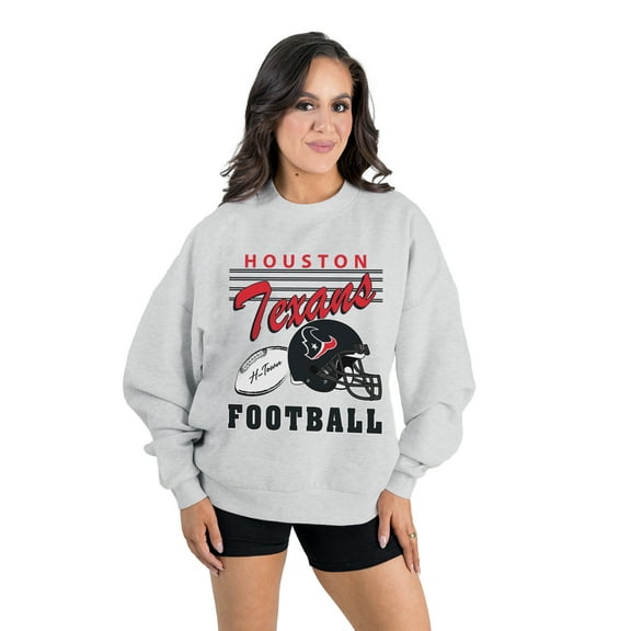 Women's Gameday Couture Ash Houston Texans Home Turf Oversized Premium Fleece Pullover Sweatshirt