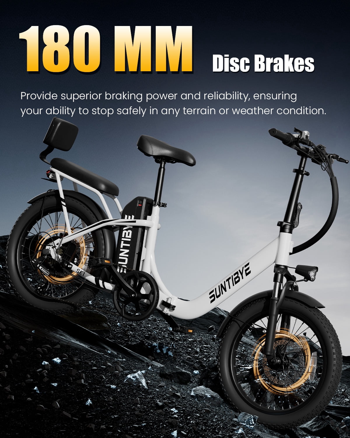 SUNTIBYE SE1 Folding Electric Bike for Adults, 1000W Motor, 28MPH, 48V 15Ah Battery, 20" Fat Tire E-Mountain Bike, UL2849, White