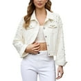thumbnail image 4 of DHFJKG Jackets For Women Cropped Denim Jacket Long Sleeve Button Down Jean Cardigan With Pearl Trendy Outerwear, 4 of 5