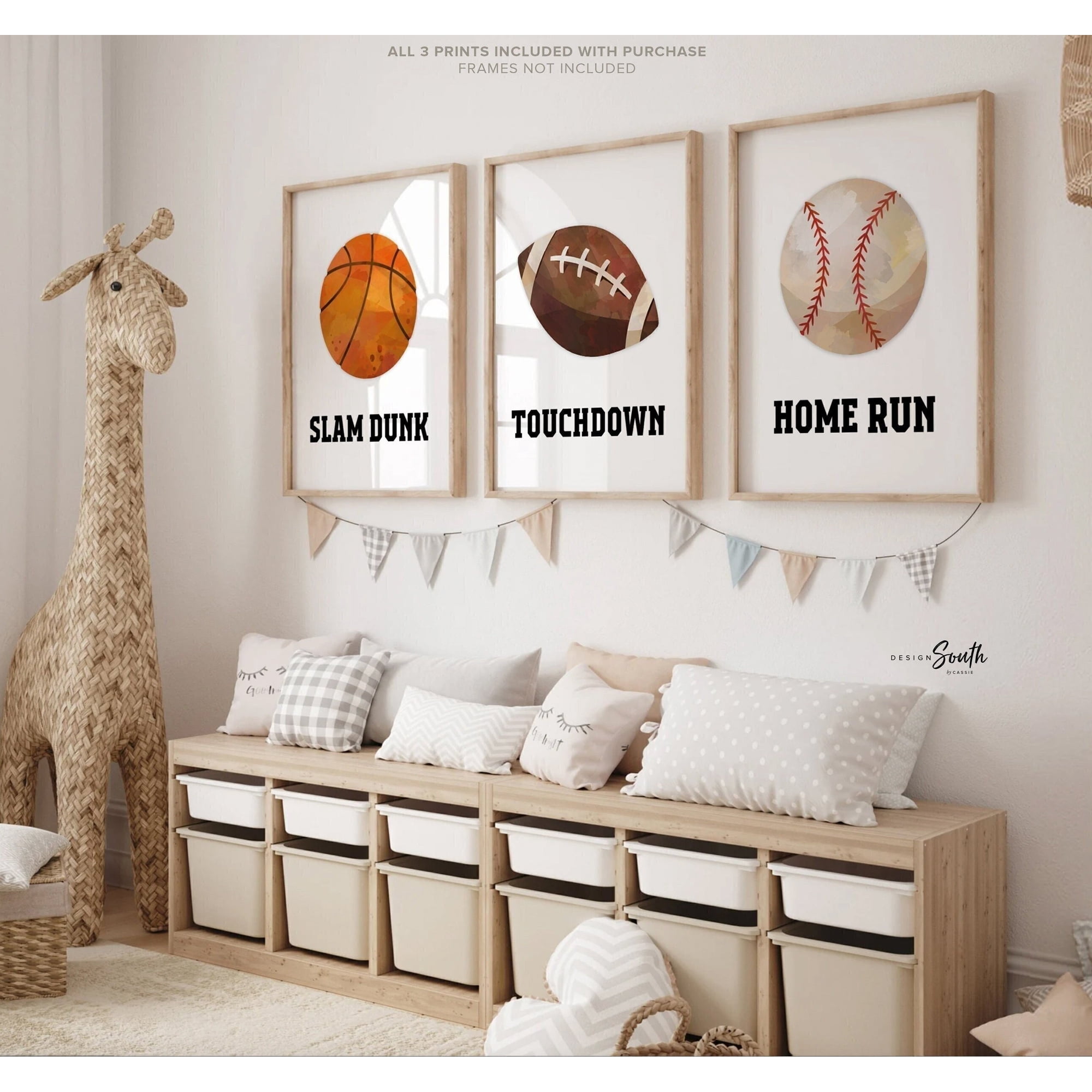 Sports Basketball Football Baseball Nursery Collection 2 Poster Set 3 Poster Only