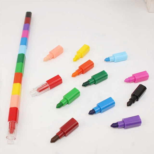 VONKY 12pcs 12 Colors Crayon Building Blocks Coloring Painting Stick Pen Student Colored Drawing Pencils