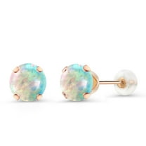 Gem Stone King 0.60 Ct Round Cabochon 6mm White Simulated Opal 10K Rose Gold Stud Earrings for Women Men