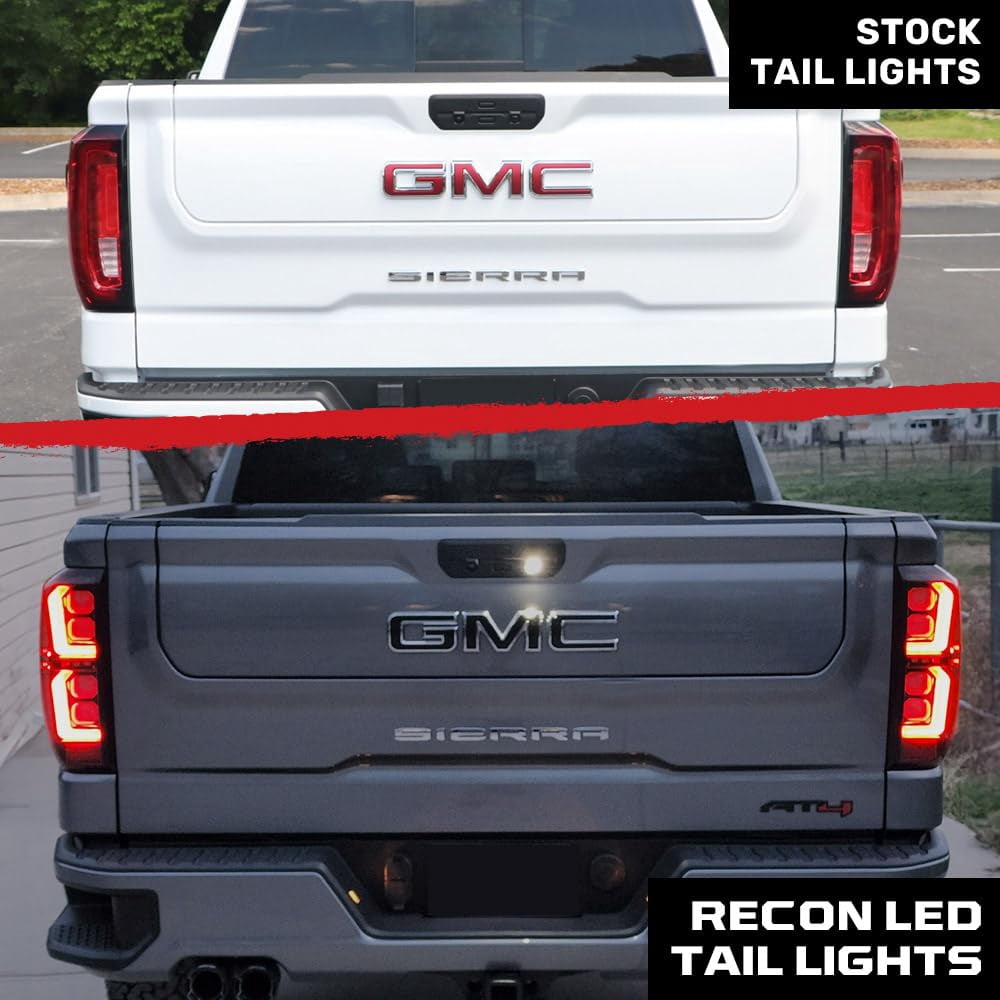 RECON - Fits 19-25 Sierra 1500 & 20-23 Sierra 2500, 3500 Ultra Bright Premium OLED Tail Lights Sleek Running Lights Startup Light Sequence (Replaces Factory/OEM LED) (SMOKED LENS)