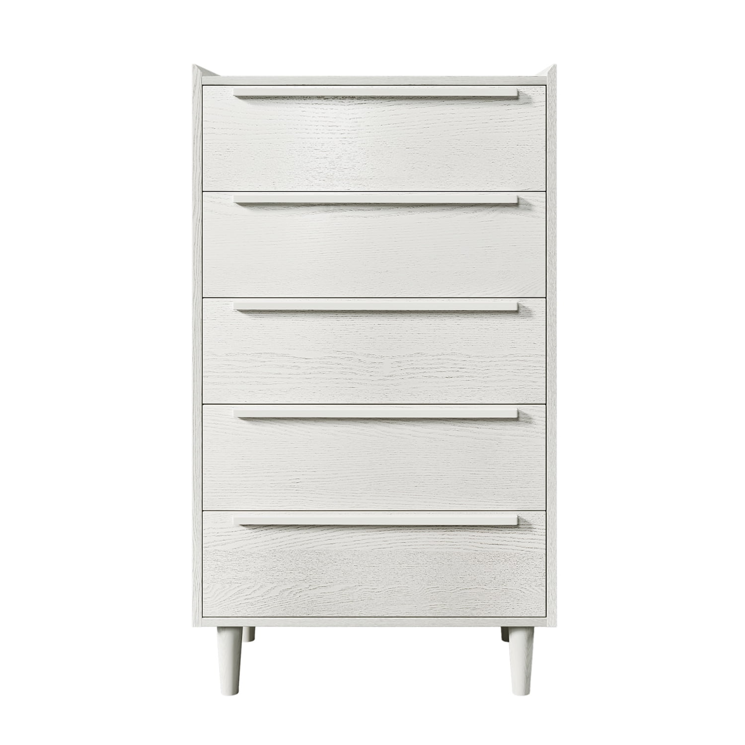 Kadyn MDF Side Table, Modern Style Nightstand with 5-Drawer and Wood Legs, Bedside End Table for Bedroom, White