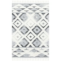 SAFAVIEH Moroccan Tassel Freddy Medallion Shag Area Rug, Grey/Ivory, 5'3" x 7'6"