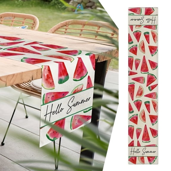 Watermelon Farmhouse Table Runner Linen Kitchen Decor for Summer,1PC,Red