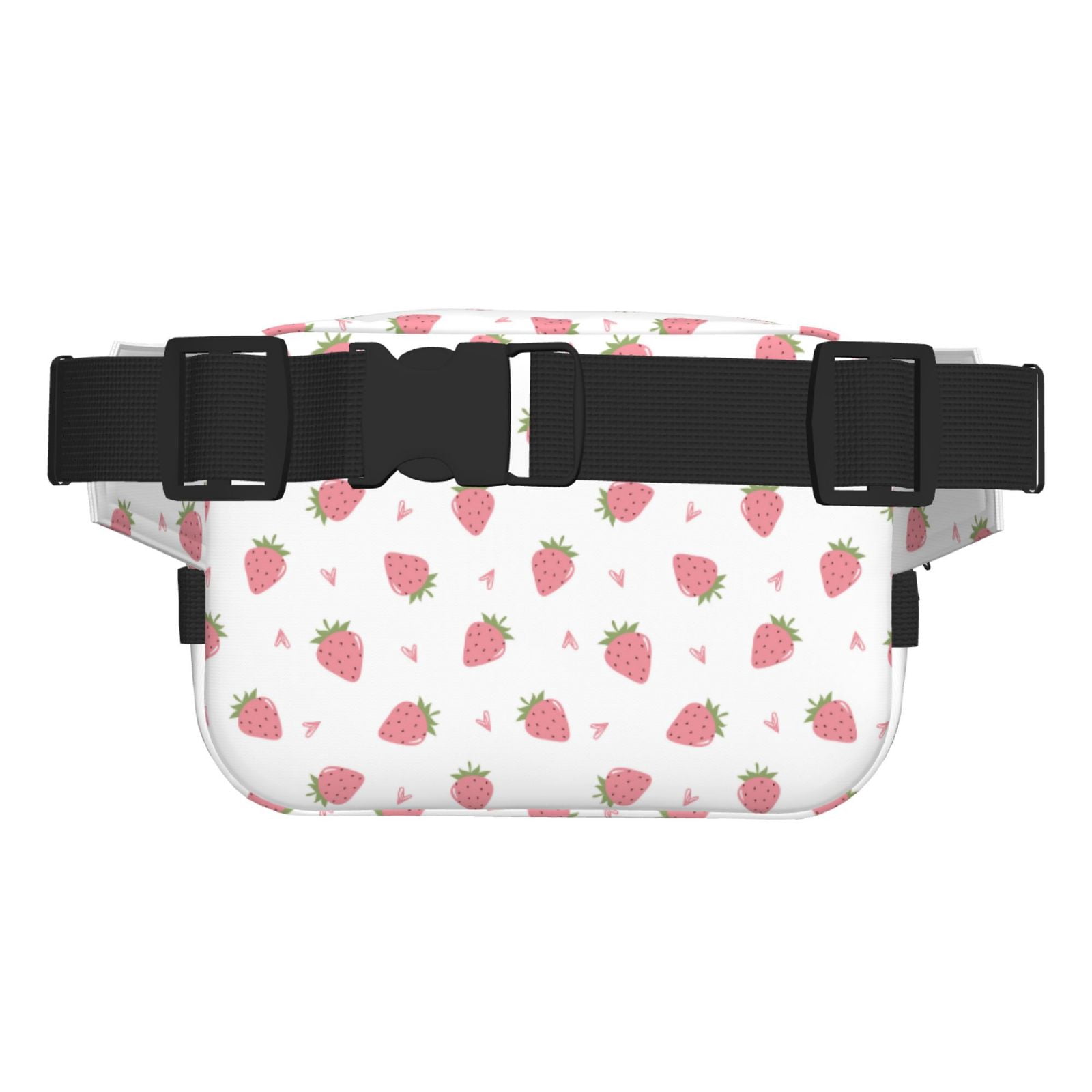 Picia Hand Drawn Strawberry Print Square Double-Layer Waist Bag Mini Adjustable Waist Belt Bag Exercise Running Travel Hiking