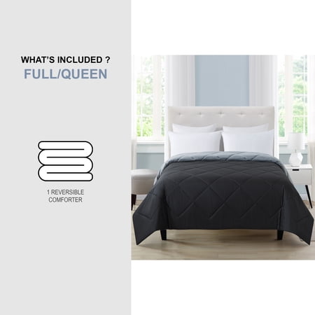 MAINSTAYS REVERSIBLE MICROFIBER COMFORTER, BLACK, FULL/QUEEN