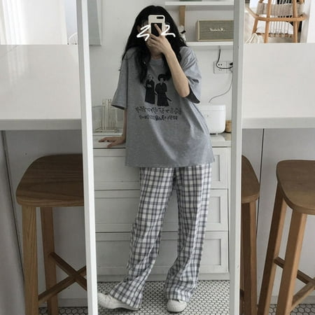 

CoCopeaunt Pajama Sets Women Soft Sleepwear Letter Print Round Neck Korean Style Fashion Cute Chic Student Loose Leisure Home Clothing Ins