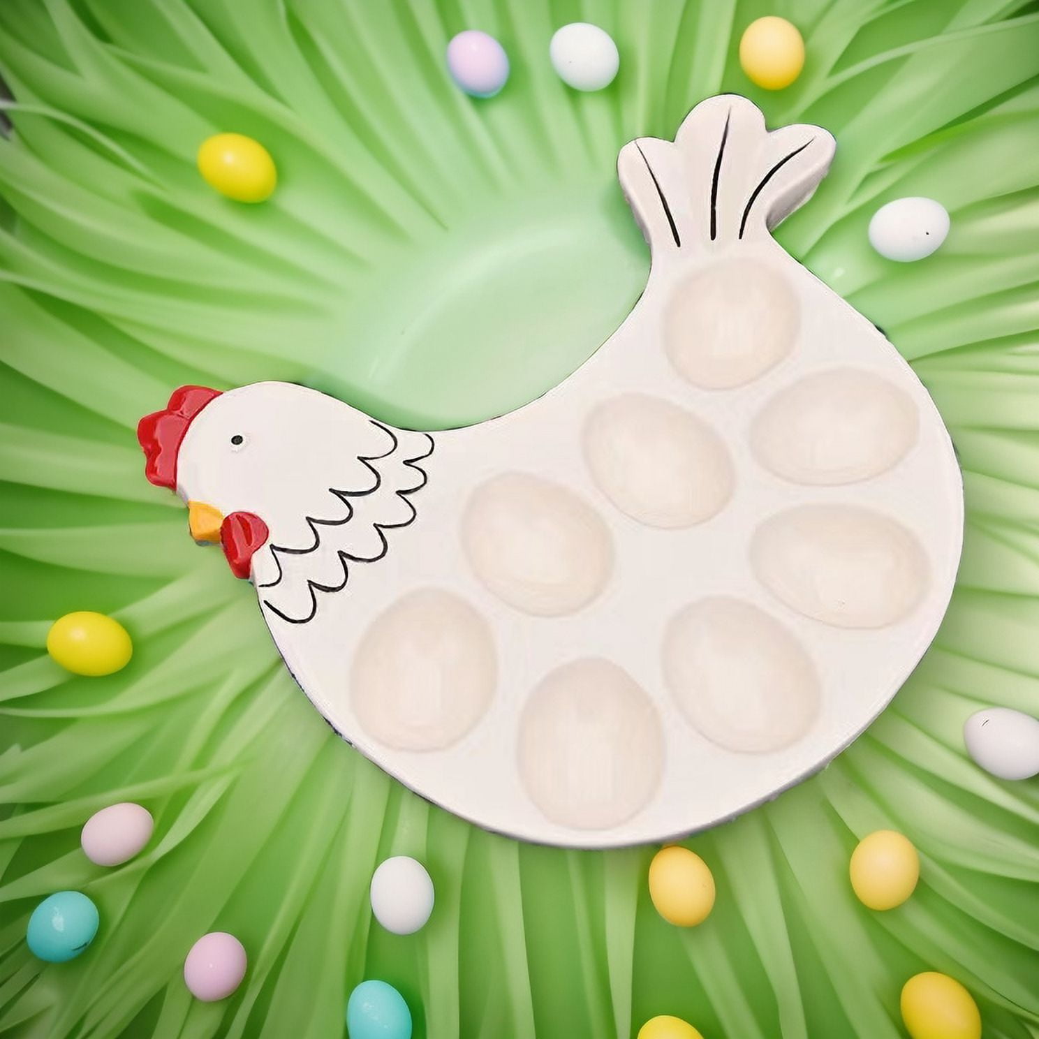 i Kito Deviled Egg Ceramic Tray Easter Serving Platter, Cock Shape, 1 Piece