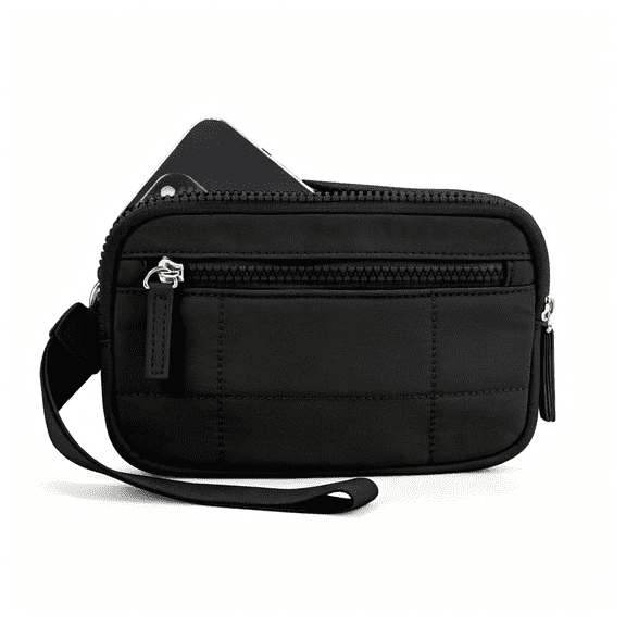 GASTROPOD Small Wristlet Wallet for Women Rfid Nylon Quilted Clutch Phone Bag with 3 Zipper Pockets Back Clear Pocket