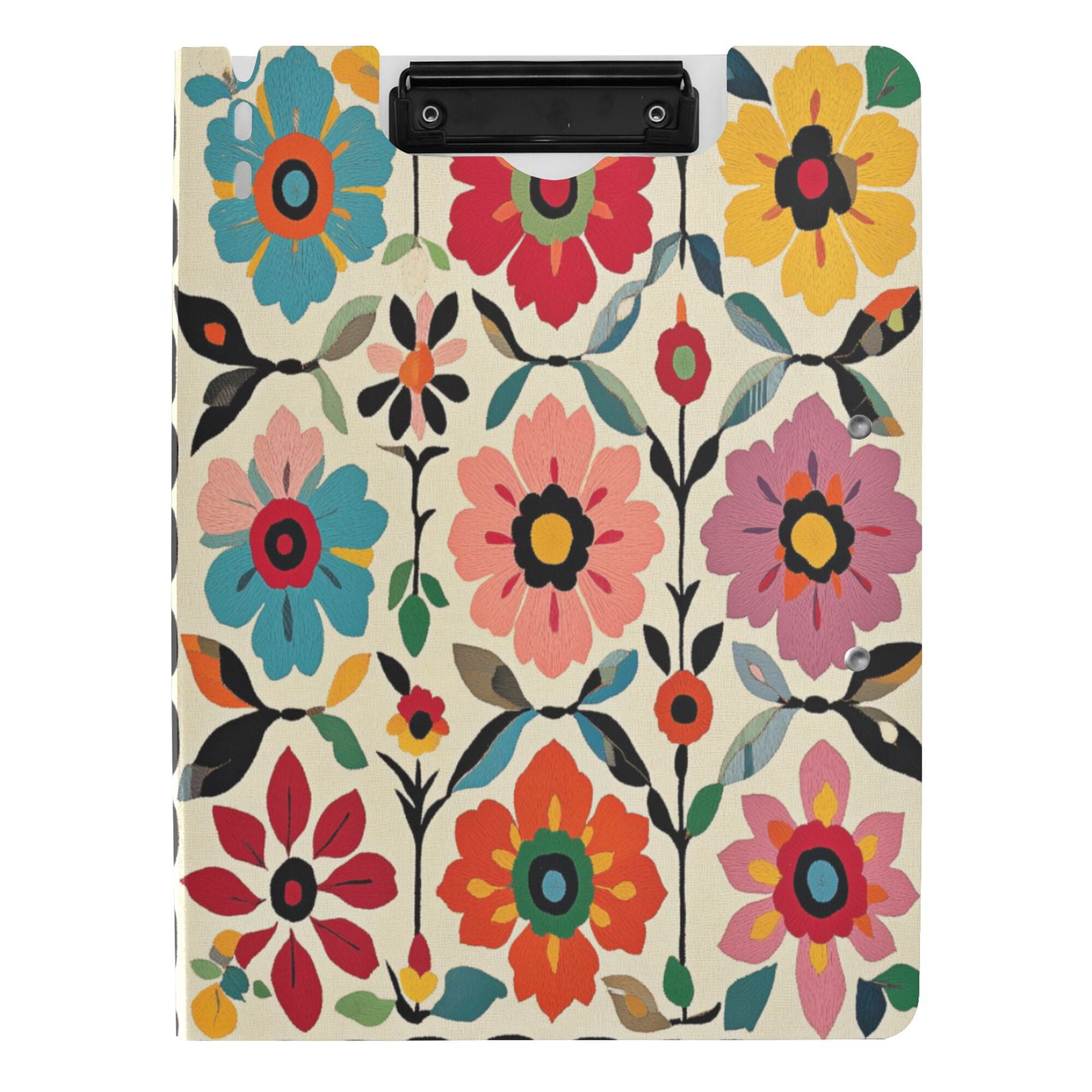 FORMRS A4 Clipboard Folder with Pen Holder Horizontal Foldable School Office Binder, Colorful Flowers