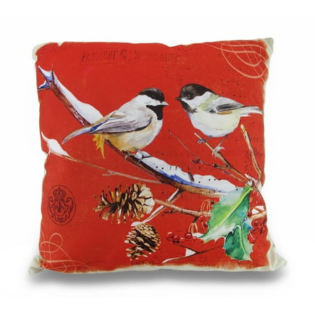 Winter Finches Holly Leaf 16in. Decorative Throw Pillow