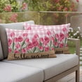 thumbnail image 5 of Pink Tulip Flower Outdoor Pillow Covers Pack of 2 Hello Spring Floral Buffalo Plaid Wood Waterproof Throw Pillow Covers Decorative Cushion Cases for Patio Garden Tent Balcony Couch 20x12 inch, 5 of 9