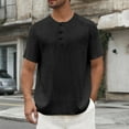 thumbnail image 2 of Men Henley Shirts Stretch Classic Summer Casual Button T-Shirt Black XL, 2 of 7
