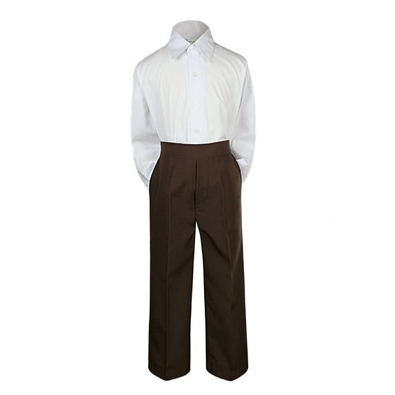 2pc Baby Boy Kid Teen Formal Party Tuxedo Suit Dress Shirt w/ Color Pants Sm-20 (Small, Brown)