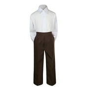 2pc Baby Boy Kid Teen Formal Party Tuxedo Suit Dress Shirt w/ Color Pants Sm-20 (Small, Brown)
