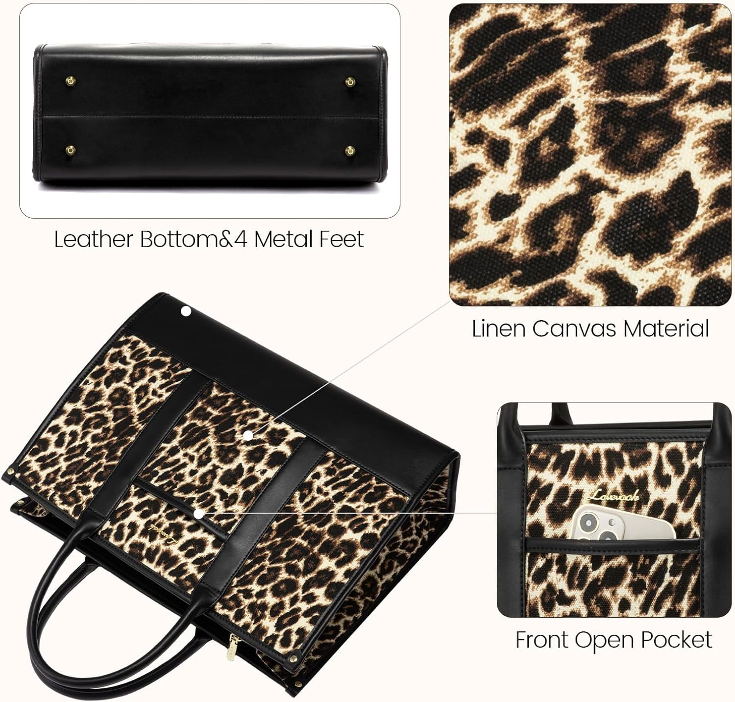 Lovevook Laptop Tote Bag for Women, Lightweight Pu Leather Work Tote Bag with Clutch Purse, Large Computer Bag Briefcase Fit for 15.6" Laptop