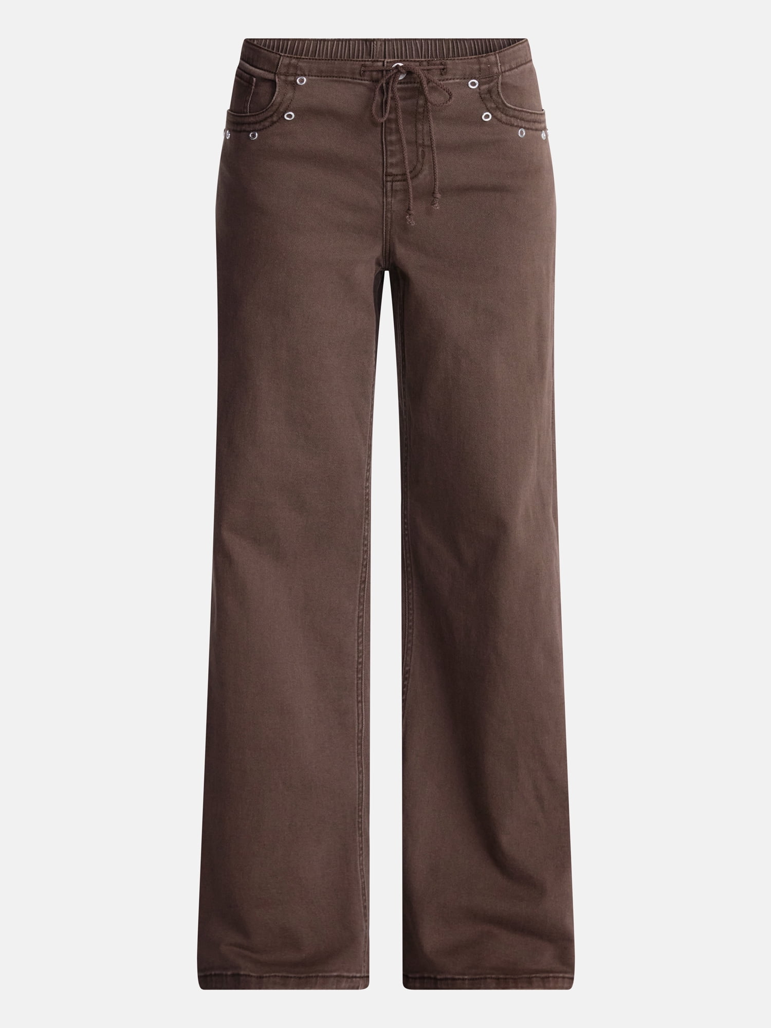 No Boundaries Drawstring Grommet Wide Leg Jeans, 30" Inseam, Women's and Women's Plus 1X-4X