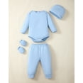 thumbnail image 4 of KIMI BEAR Newborn Baby Boys layette set 9-12 Months Romper Pants Set Hat 4-Pack Outfits Long Sleeves Top Gloves 16pcs Winter Clothes Baby Shower Gifts Blue, 4 of 10