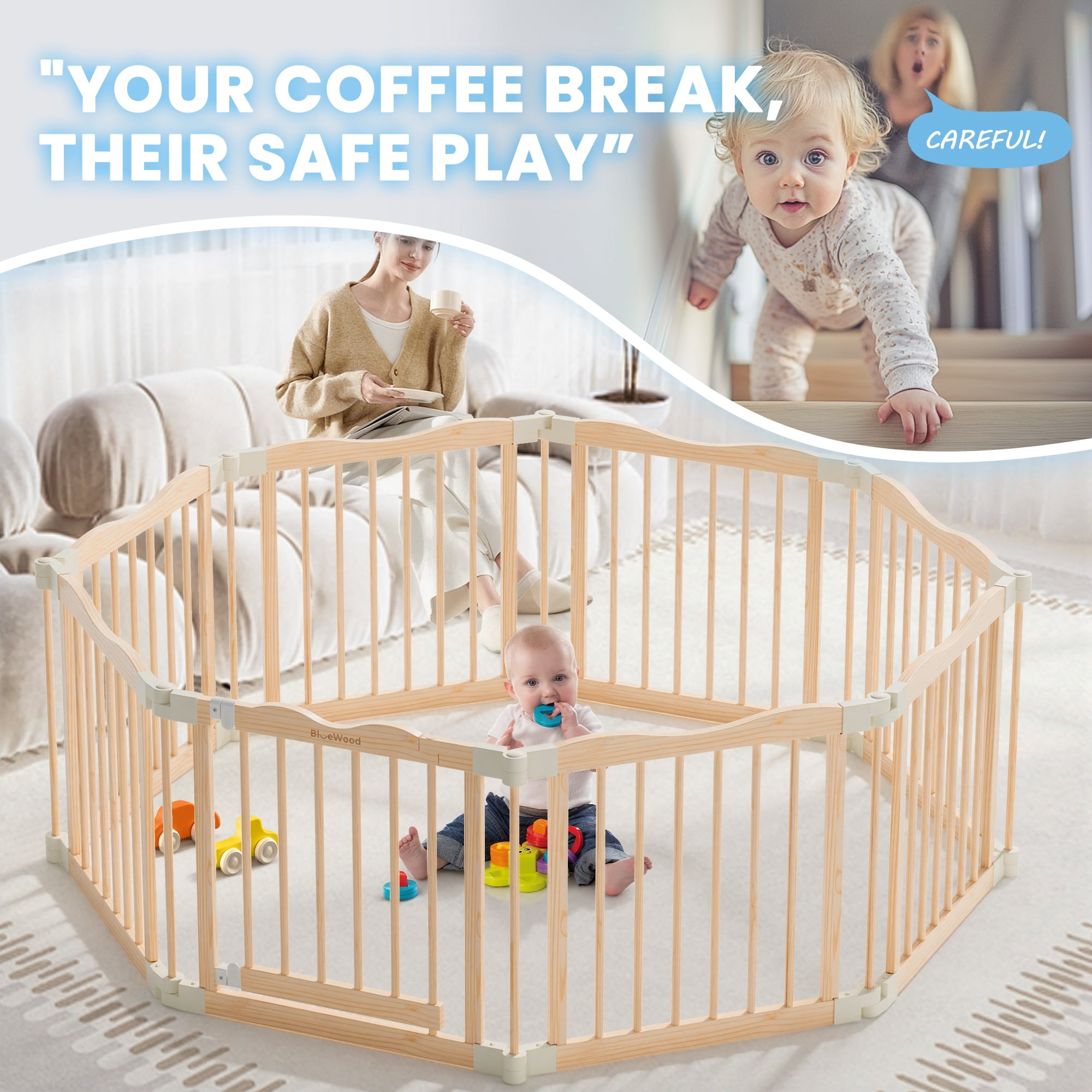 Buballino 8-Panel Foldable Indoor Baby Play Yard, Beige, 23.62"