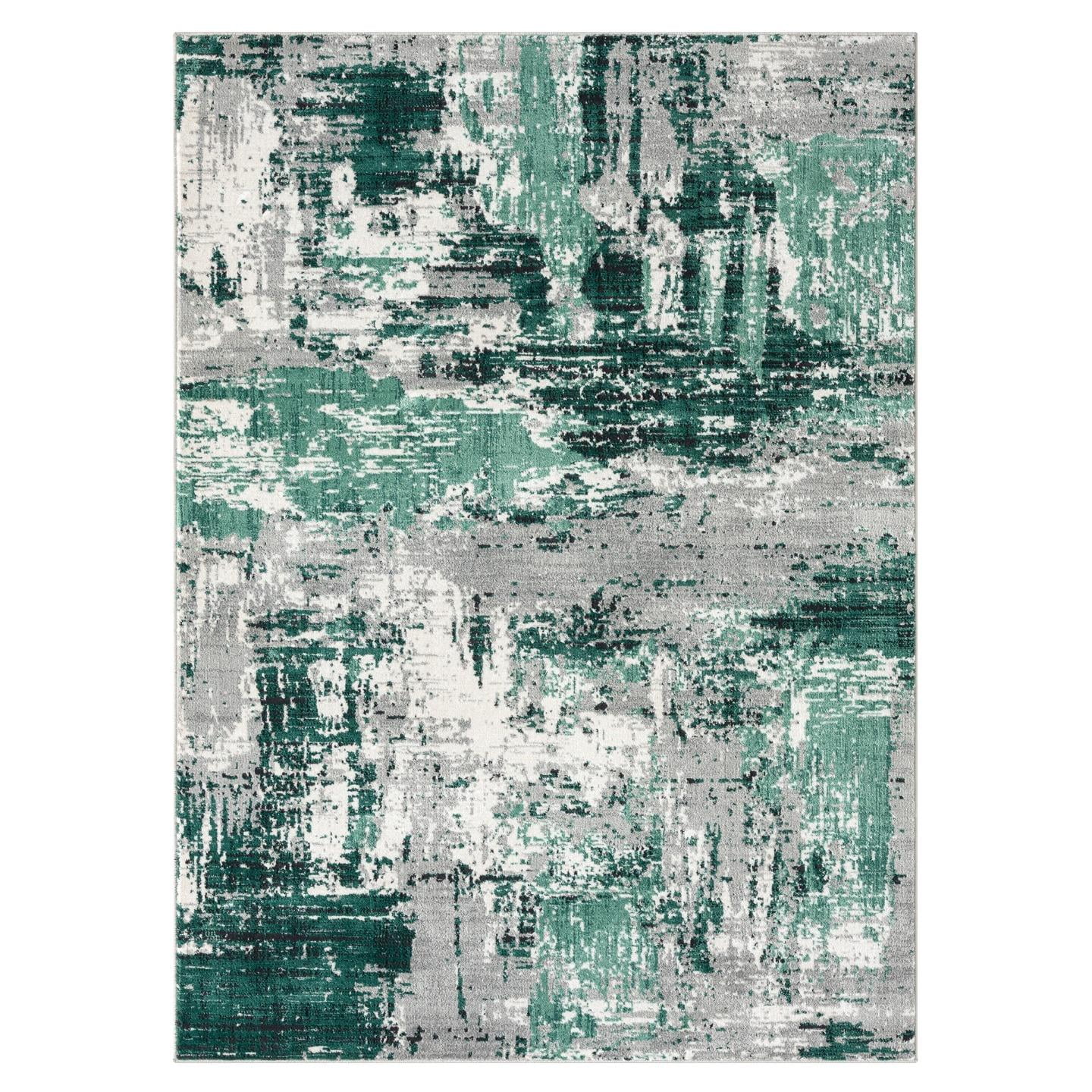 Luxe Weavers Modern Abstract Distressed Green 4x5 Area Rug for Living Rooms and Bedrooms