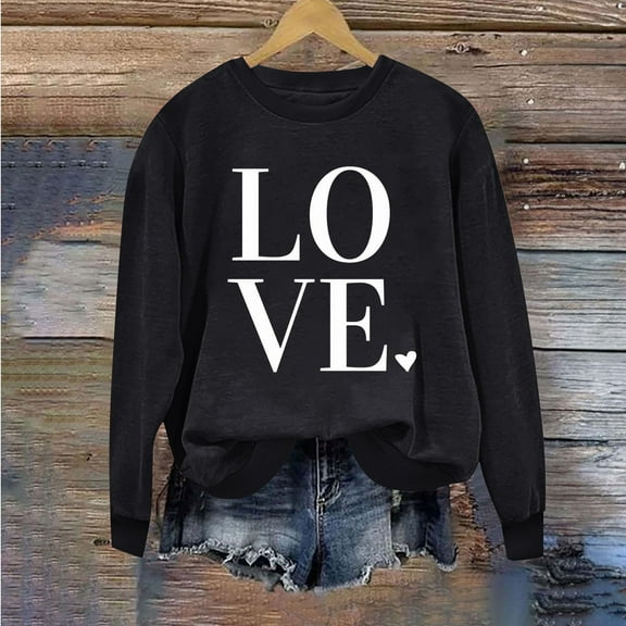 Luxalzxs Crew Neck Sweatshirts Women Cute Love Letter Graphic Long Sleeve Shirts Casual Valentines Pullover Tops