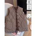 thumbnail image 2 of Women's Plaid Button Front Vest with Quilted Detail Stand Collar Sleeveless Top for Fall Winter Daily Wear, 2 of 7