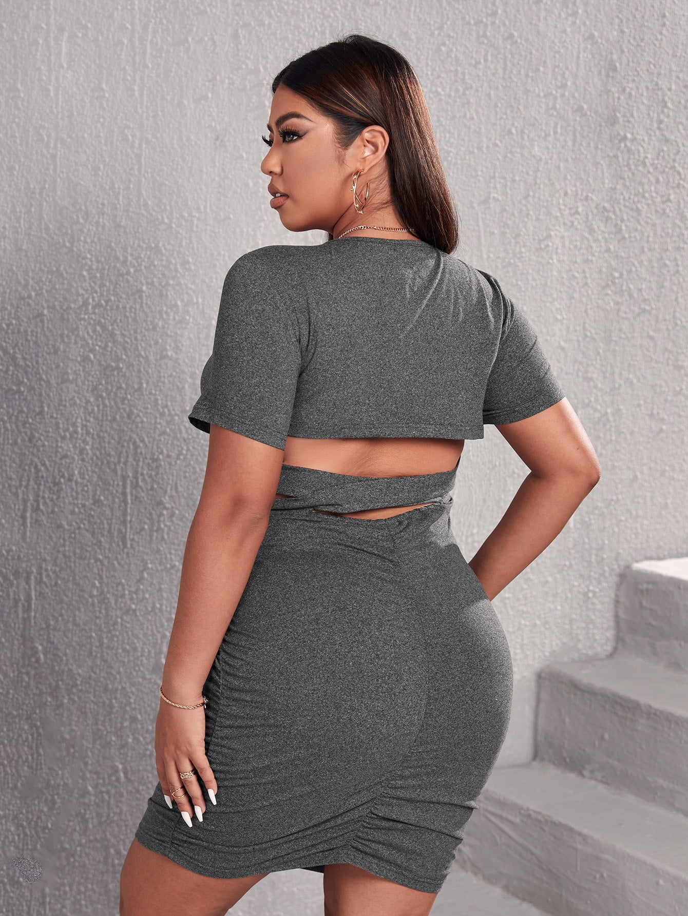 Cut Out Back Ruched Bodycon Dress 2022 