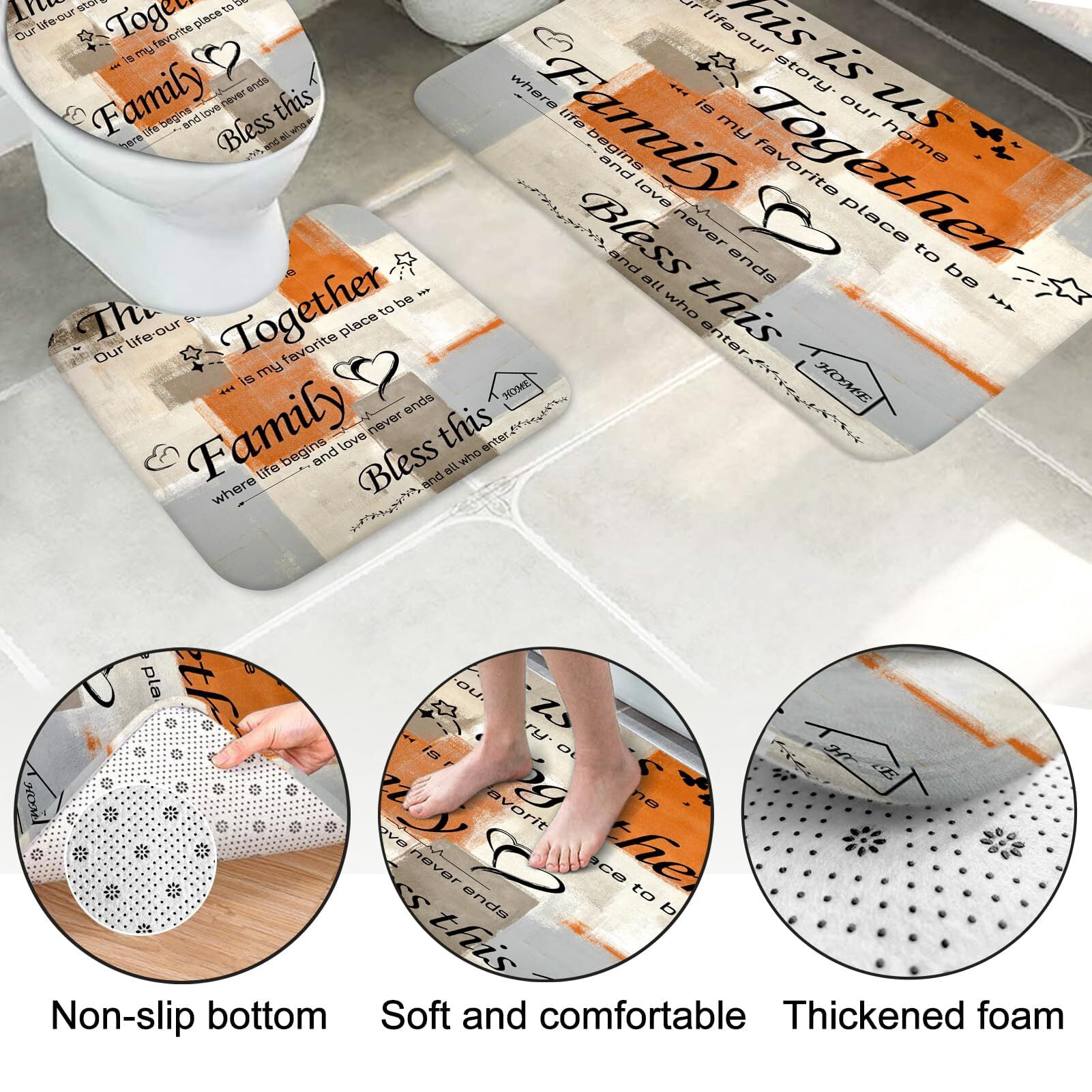 Brythos 4Pcs Shower Curtain Set,Complete Bathroom Set with Accessories Bathroom Rug Set,Easy & Flexible Installation Bathroom Sets,Style1,72"X72"