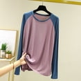 thumbnail image 2 of Aezemi Women Loose Fit Pajama Shirts Round Neck Long Sleeve Comfy Color Blocks Undershirts Lightweight Soft Casual Home Sleep Tops XL, 2 of 6