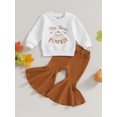 thumbnail image 2 of CIYCuIT Kids Baby Girl 2Pcs Halloween Outfits Long Sleeve Letter Pumpkin Print Sweatshirt + Flared Pants Sets Toddler Fall Casual Daily Clothes 6M-4T, 2 of 9