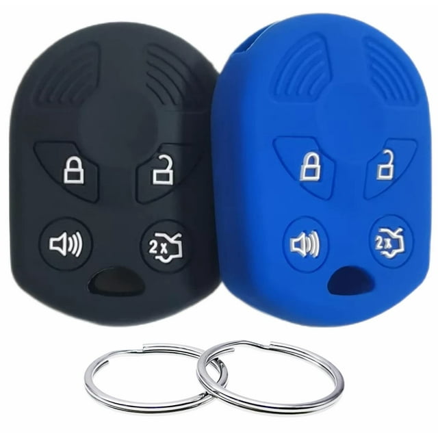 REPROTECTING Silicone Rubber Key Fob Cover Compatible with 2002-2017 Ford C-Max Edge Escape Expedition Explorer Five Hundred Flex Focus Freestyle Fusion Mustang Taurus Transit Connect Black/Blue