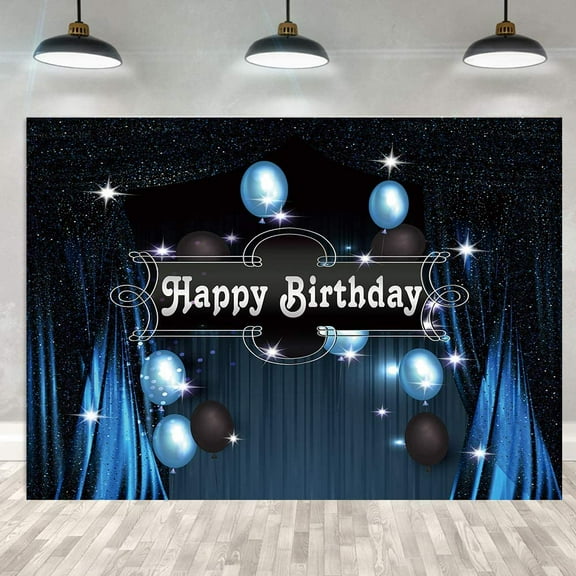 7x5FT Beautiful Blue Birthday Backdrop for Boys & Men Birthdays Party Background Decoration, Photo Booths Photo Shoot supplies