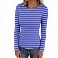 thumbnail image 6 of EchfiProm Womens Casual Tops Ribbed Slim Long Sleeve Blue Crew Neck T-Shirt for Ladies, 6 of 8