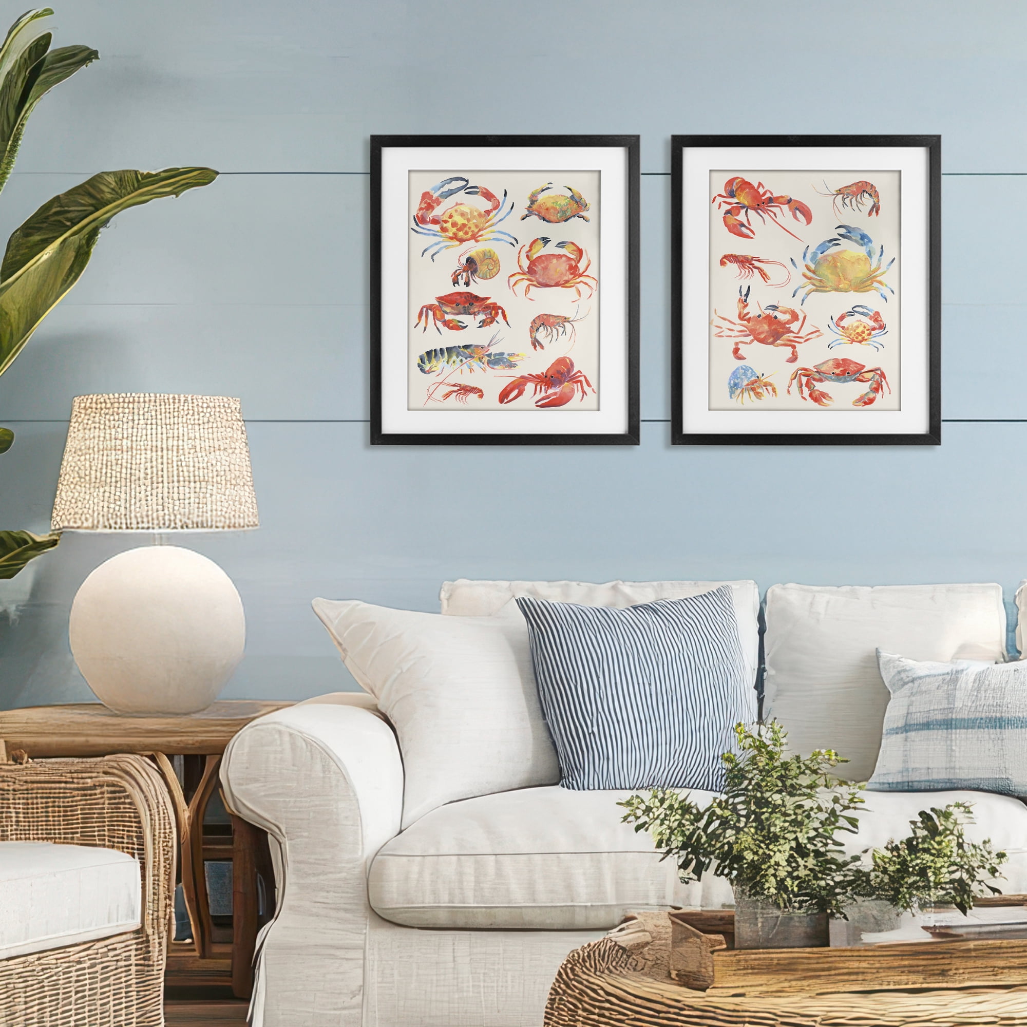 Stupell Industries Aquatic Crustacean Collection 2 Piece Black Framed Print Under Glass Set, design by June Erica Vess