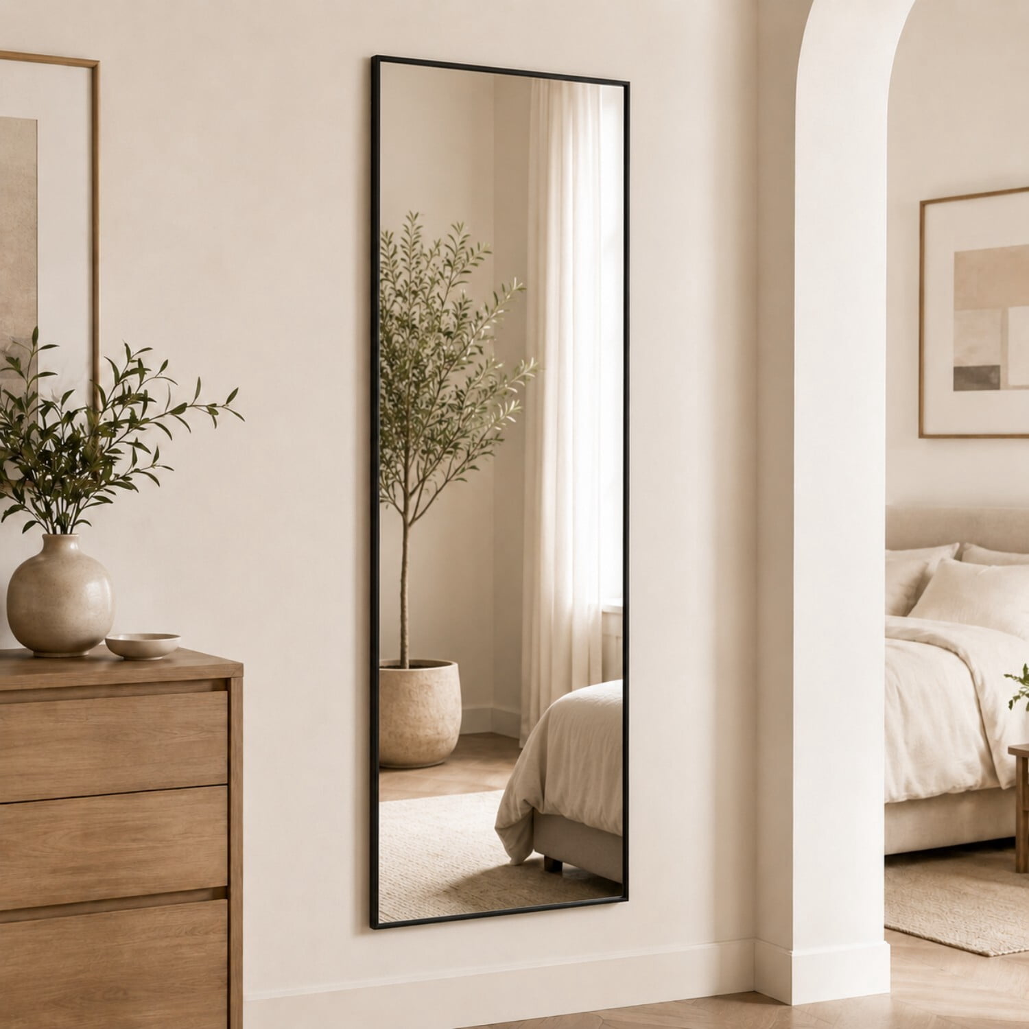 Easy4Home 57"x18" Full Length Mirror Rectangular Standing Floor Mirror Wall Mounted, Black
