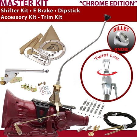 American Shifter TH350 Shifter Kit Chrome 23 in. Swan E Brake Cable Clamp Trim Kit Dipstick for F65F0