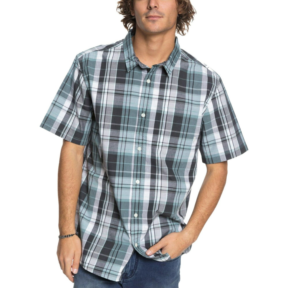Quiksilver - Mens Shirt Gray Button Down Plaid Pocket 2XL - Walmart.com ...