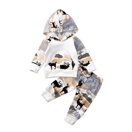

2PCS Toddler Baby Boys Girls Deer Hooded Tops Pants Leggings Outfits Set Clothes