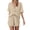 Beige#women 2 piece pants outfits sets, variant on Moxiu Womens 2 Piece Short Sets Cotton Lounge Set V Neck Button Henley Top & Drawstring Shorts with Pockets Summer Outfits 2026 Blue,XXL