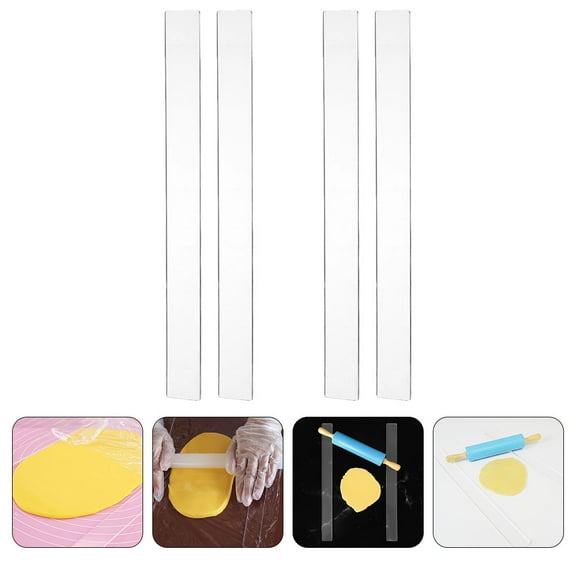 FOMIYES Acrylic Baking Ruler for Measuring Dough Strips with Rolling Pin Guides 2 Pairs Transparent