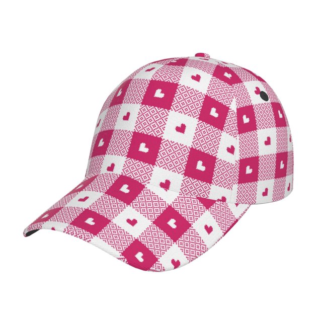 Balery Plaid Heart Gorra de béisbol de tamaño ajustable para correr, entrenar y actividades al aire libre. Gorra de papá para todas las estaciones.