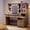 Light Rustic Oak, variant on melmine Farmhouse Makeup Vanity with Sliding Mirror & Lights Large Vanity Desk with Charge Station Dressing Table with 4 Drawers & 2 Cabinets, Antique White