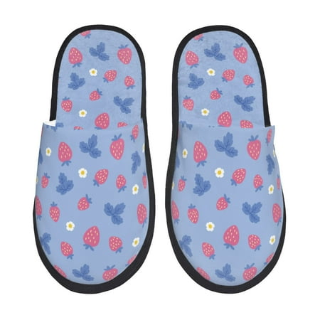 Balery Strawberry And Flowers Slient Indoor Furry Fleece Comfort House Shoes Soft Non-Slip Home Shoes Cotton slippers House Slippers-- Large